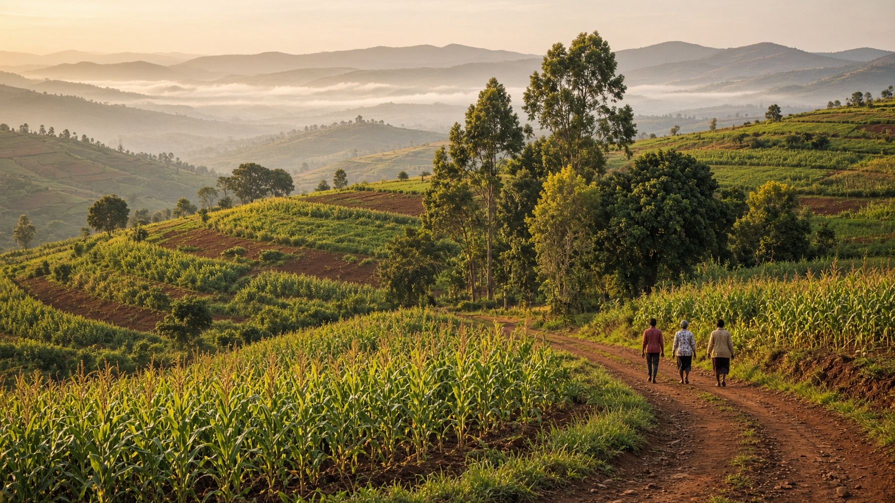 Highland paths and maize fields in Bungoma County, western Kenya